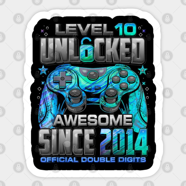 Level 10 Unlocked Awesome Since 2014 10th Birthday Gaming Sticker by HBart